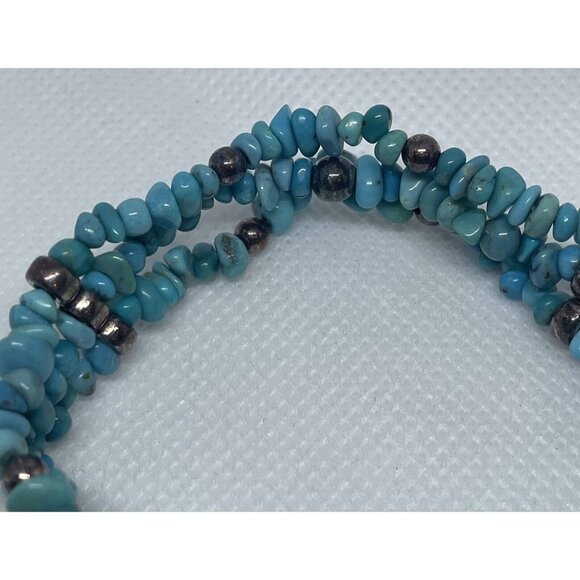 925 Sterling Silver Turquoise Colored Gemstone Chips 3 Stand Bracelet Marked R - Picture 3 of 6